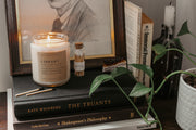 Perfect for book lovers, our literary Grace + Bloom candles are hand-crafted in our sunny shop from natural soy wax with cotton wicks for a clean burn experience, while their modern and minimalist design adds a special touch to any home. With warm, book-inspired scents and a cozy glow, you can create the perfect ambiance for unwinding and curling up with a good book! They also make a thoughtful and sophisticated gift idea for your favorite bookworm.