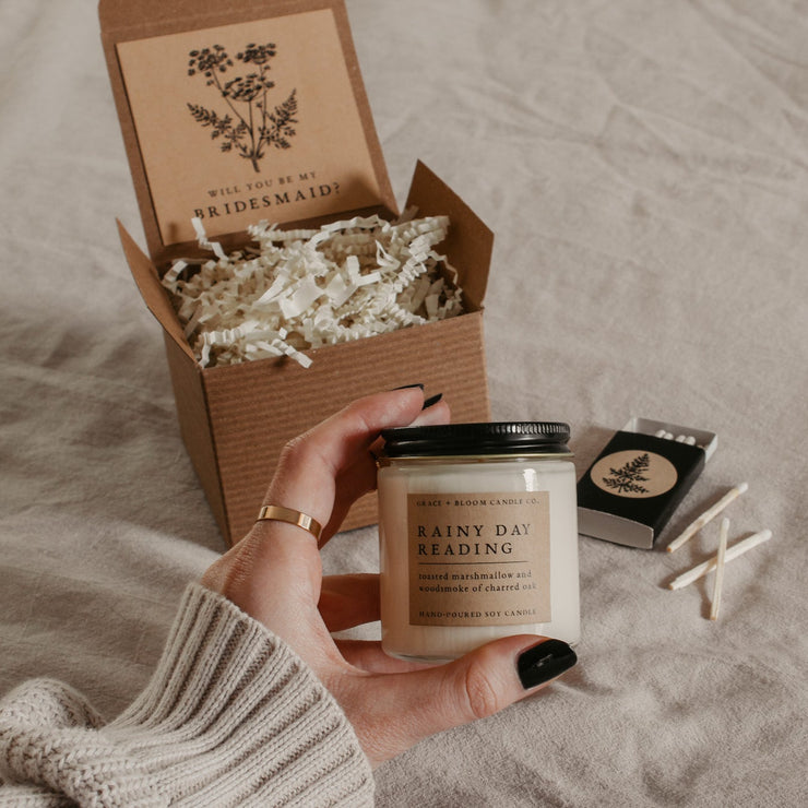 Dark Academia Bridesmaid Proposal Gift Box with Candle + Matchbox - Corduroy Lane