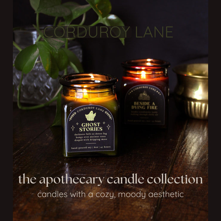 Home at Last Apothecary Candle, Holiday Decor, Amber Glass, Dark Academia Christmas, Book Lovers, Cozy Moody Aesthetic