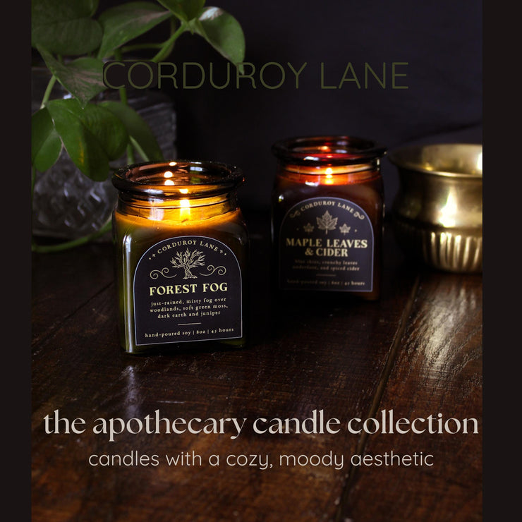 Home at Last Apothecary Candle, Holiday Decor, Amber Glass, Dark Academia Christmas, Book Lovers, Cozy Moody Aesthetic