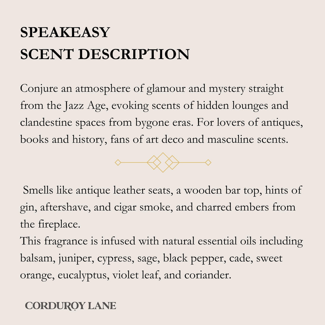 Speakeasy scent description text on a white background