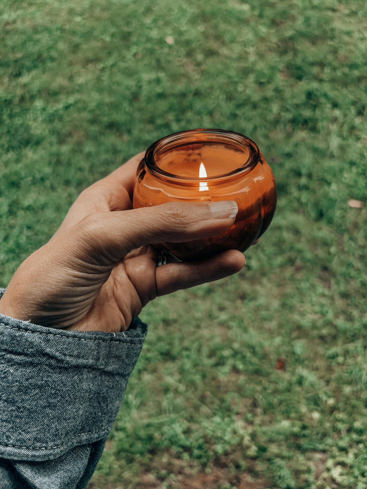 Fall Candle in Glass Pumpkin Jar | Autumn Apple, Vanilla Ice Cream, Pear, Bourbon, Maple