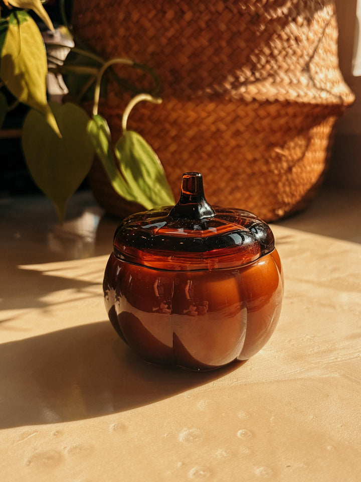 Fall Candle in Glass Pumpkin Jar | Autumn Apple, Vanilla Ice Cream, Pear, Bourbon, Maple