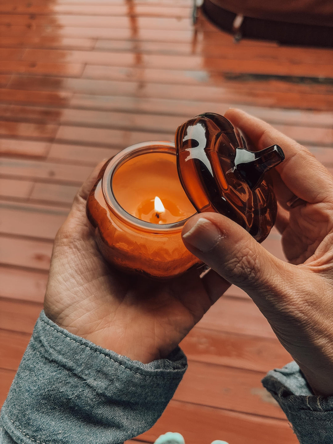 Fall Candle in Glass Pumpkin Jar | Autumn Apple, Vanilla Ice Cream, Pear, Bourbon, Maple