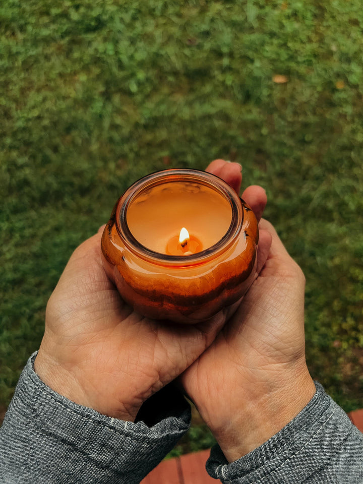 Fall Candle in Glass Pumpkin Jar | Autumn Apple, Vanilla Ice Cream, Pear, Bourbon, Maple