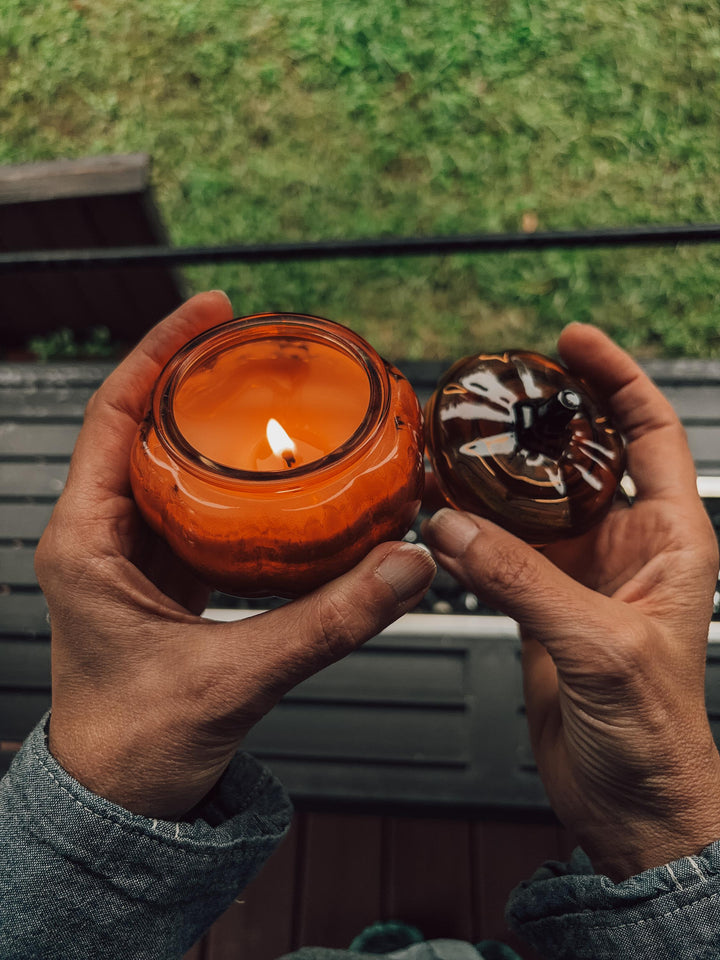 Fall Candle in Glass Pumpkin Jar | Autumn Apple, Vanilla Ice Cream, Pear, Bourbon, Maple